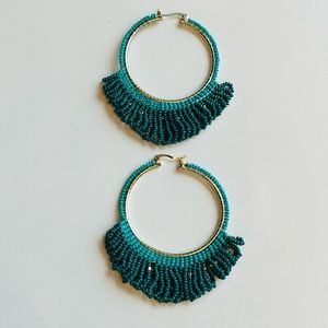 Gorgeous turquoise and gold beaded hoop earrings